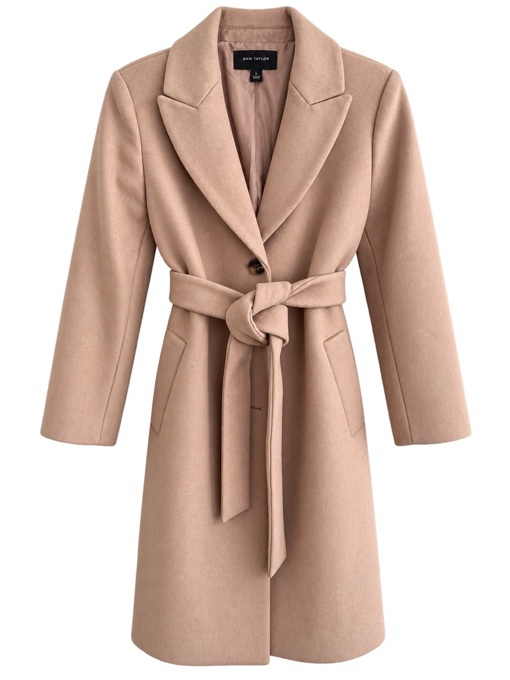 Ann Taylor Light Camel Belted Wool-Blend Trench Coat
